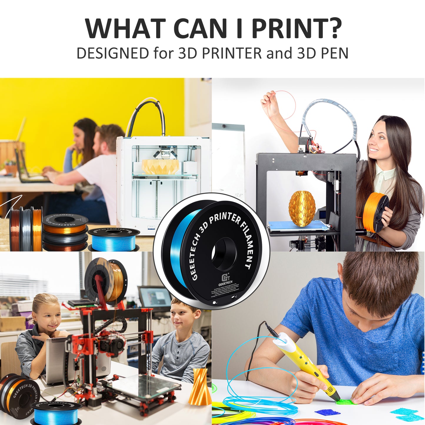 3D Printer Filament Silk PLA Filament 1kg 1.75mm - GEEETECH 3D Printer Spool