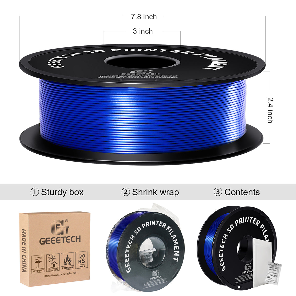 3D Printer Filament Silk PLA Filament 1kg 1.75mm - GEEETECH 3D Printer Spool
