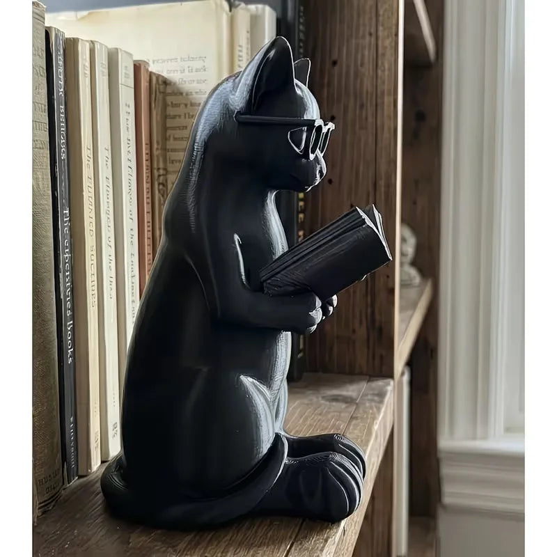 3D Printed Reading Cat Figurine with Glasses Book Lover Desktop Statue Modern Home Office Bookshelf Decor Gift Hot