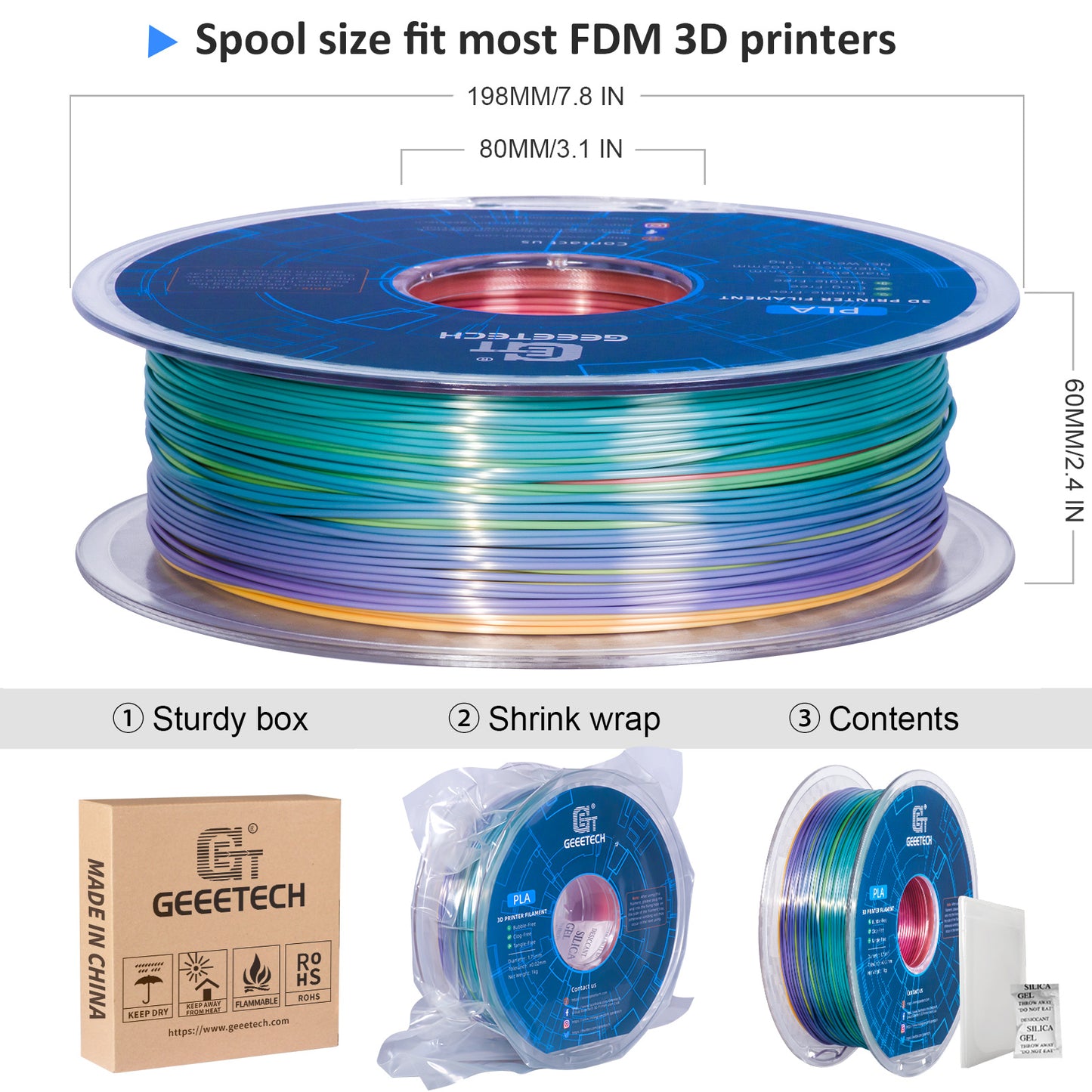 PLA PETG 3D Filament 1kg 1.75mm - Tangle-Free & Vacuum-Sealed