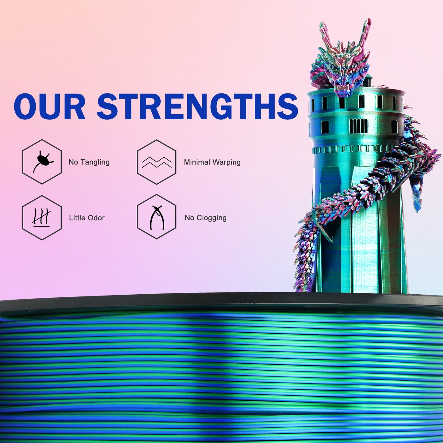 High Quality Silk PLA Filament: Dual/Tri Colors 1.75mm