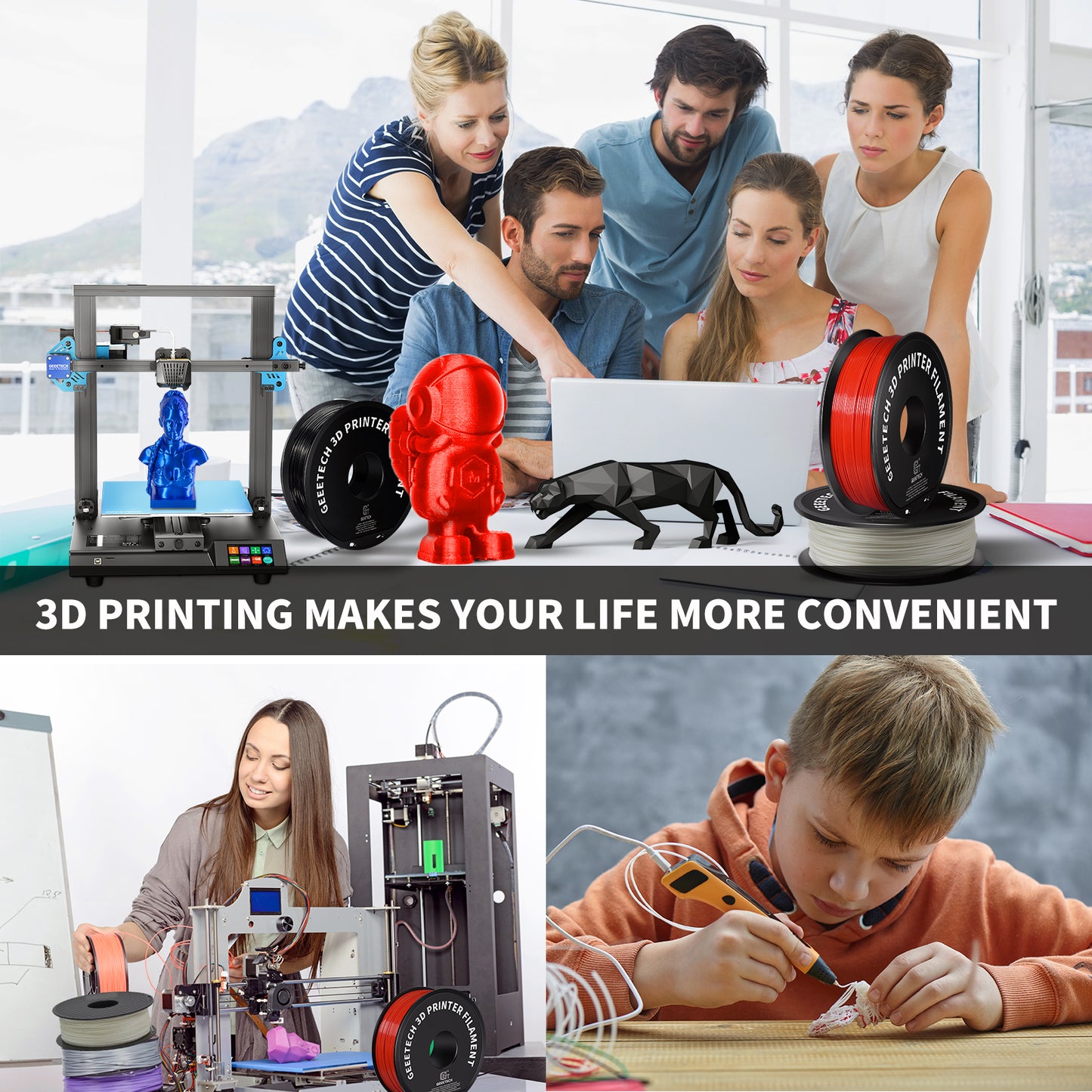3D Printer Filament 1.75mm 1KG - Geeetech, Vacuum Sealed