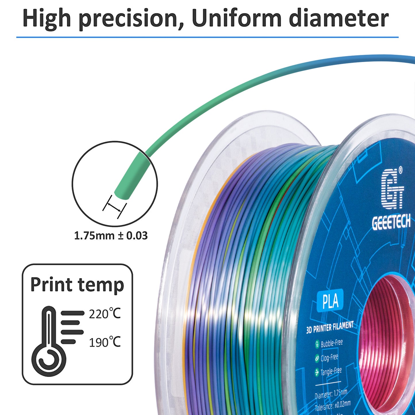 PLA PETG 3D Filament 1kg 1.75mm - Tangle-Free & Vacuum-Sealed