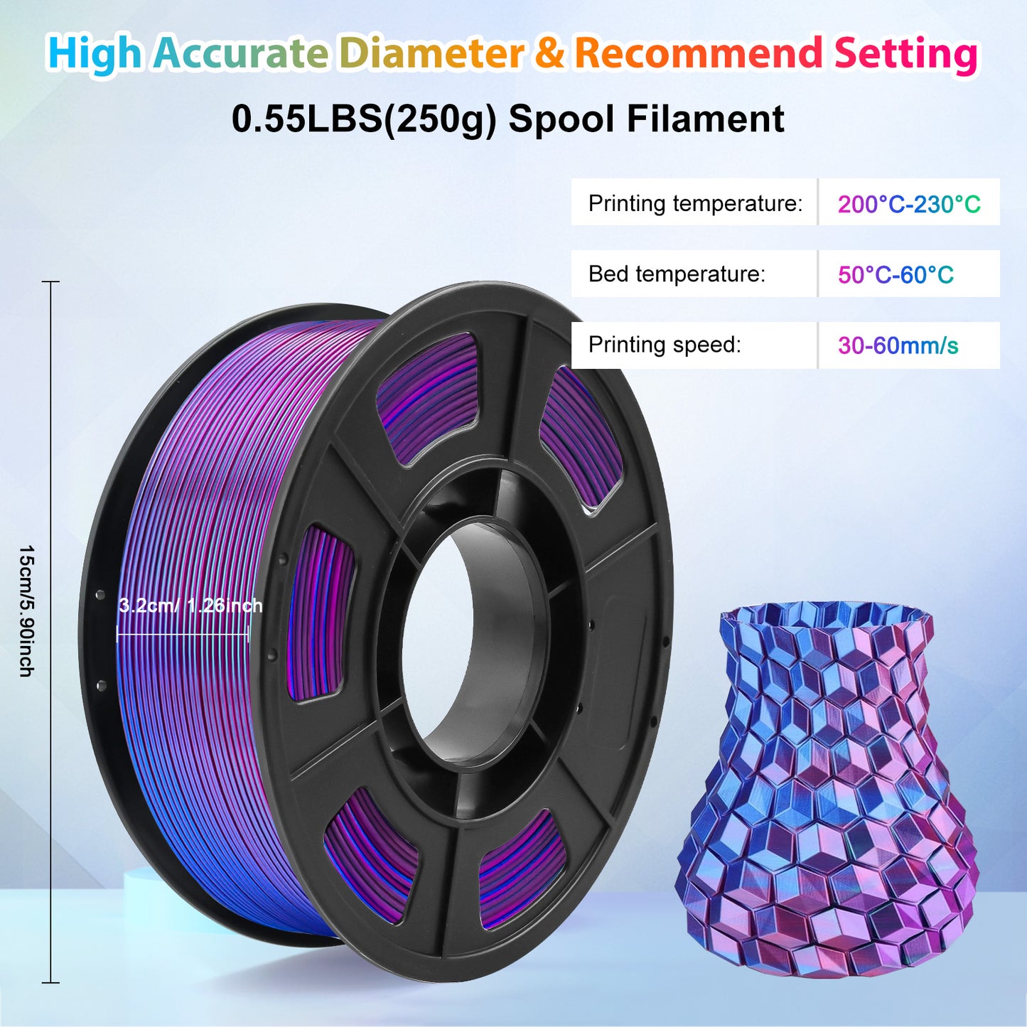 PLA Filament 1.75mm Blue Purple Dual Color 250g Spool