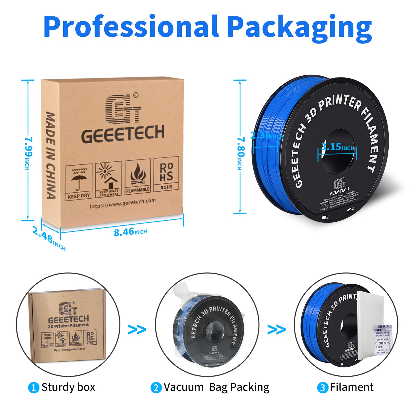 3D Printer Filament 1.75mm 1KG - Geeetech, Vacuum Sealed
