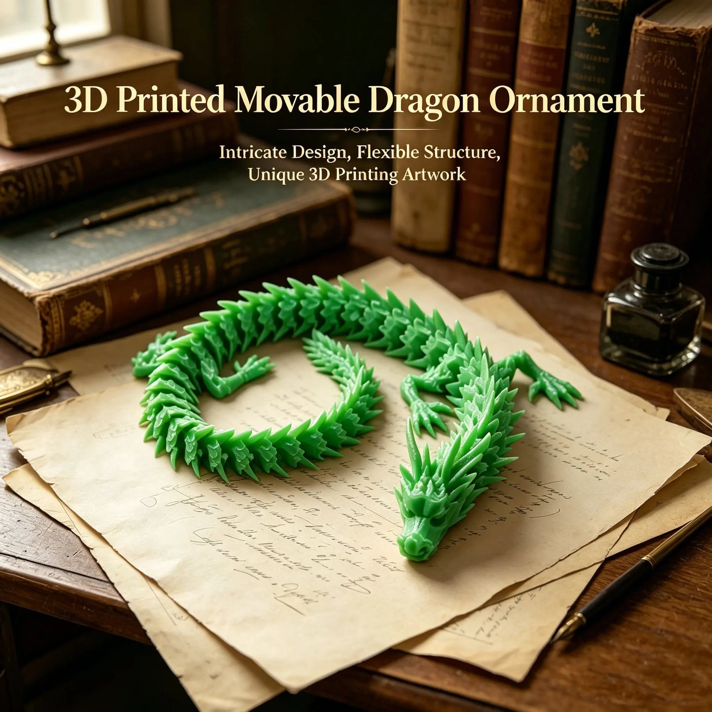 3D Printed Movable Dragon Ornament, Full-Body Articulated Toy for Play & Home Decoration