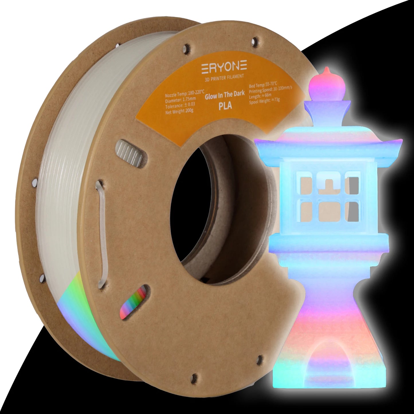 3D Printer Filament, PLA Glow in Dark 200G - Premium 3D Print