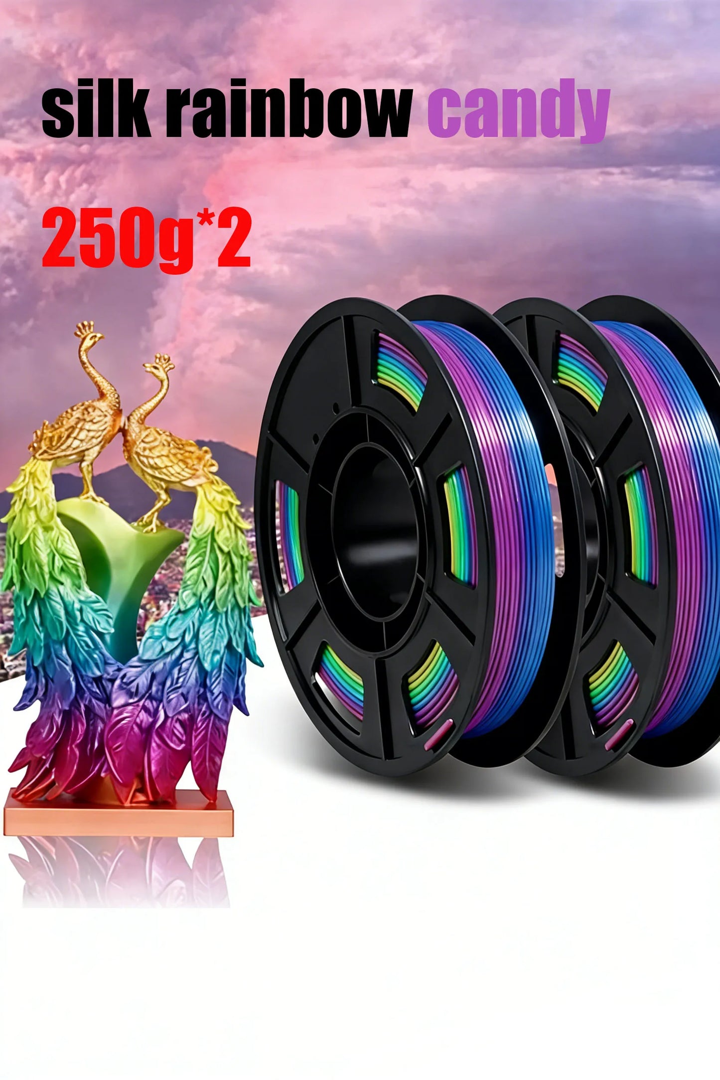 Silk Rainbow 3D Printer Filament Bundle - PLA 4-in-1, 500g