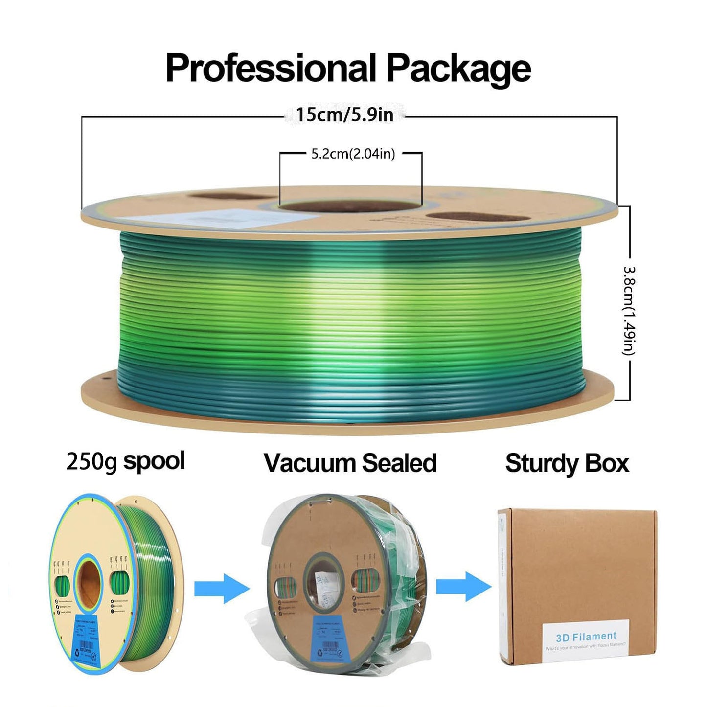 Silk Rainbow 3D Printer Filament Bundle - PLA 4-in-1, 500g
