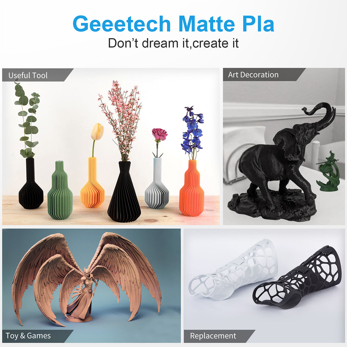 Matte PLA 3D Printer Filament 1.75mm 1kg - Fast Shipping