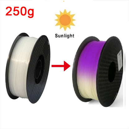 UV Sunlight Color Change Filament PLA 1.75mm 3D Printer PLA Filament 250g 1kg Plastic Material PLA UV Reaction Blue Purple Pink