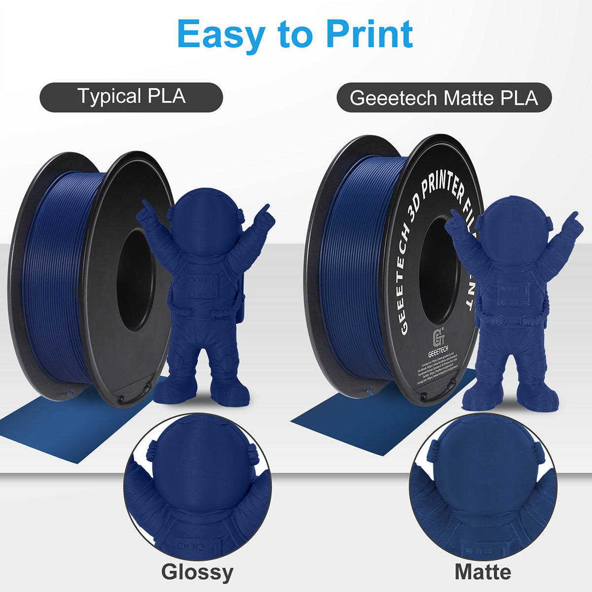 Matte PLA 3D Printer Filament 1.75mm 1kg - Fast Shipping