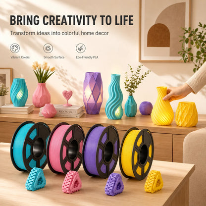 1.75mm High Speed PLA 3D Printer Filament Bundle ±0.02mm Dimensional Accuracy Reusable 250g Spools Total 1KG
