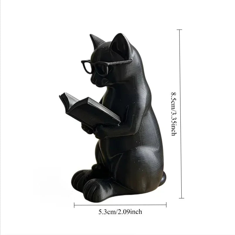3D Printed Reading Cat Figurine with Glasses Book Lover Desktop Statue Modern Home Office Bookshelf Decor Gift Hot