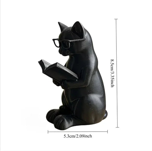 3D Printed Reading Cat Figurine with Glasses Book Lover Desktop Statue Modern Home Office Bookshelf Decor Gift Hot