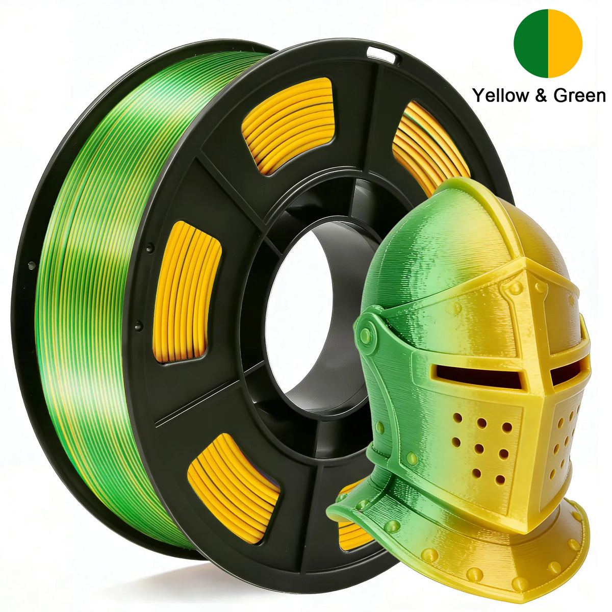 Silk PLA 3D Printer Filament, Shiny Yellow Green Dual Color  Filament 1.75mm,  3D Printing Filament for Most FDM 3D Printer 250g