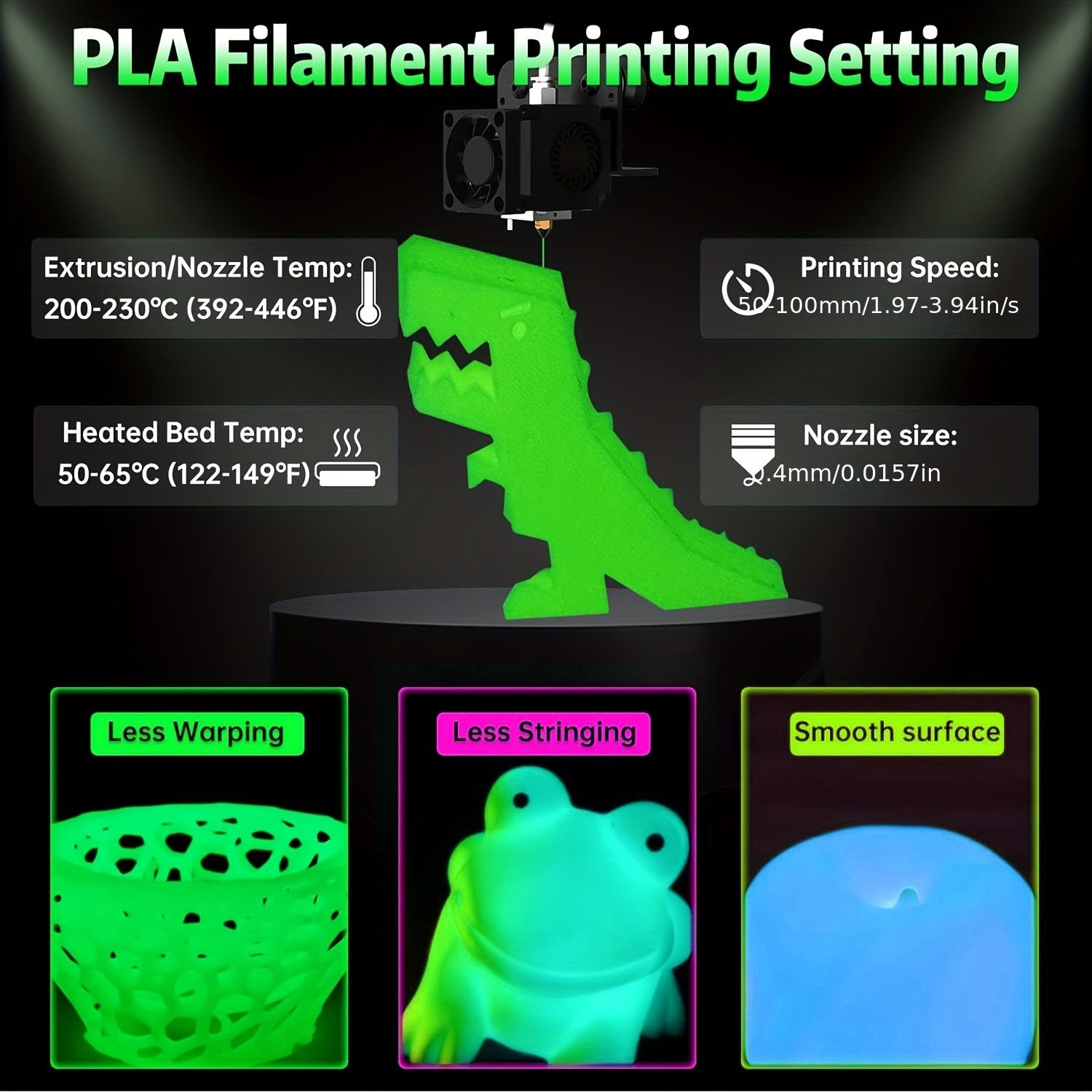 3D Printer Filament: Glow in the Dark 3D Printer Filament - 1.75mm PLA, 200g Spool