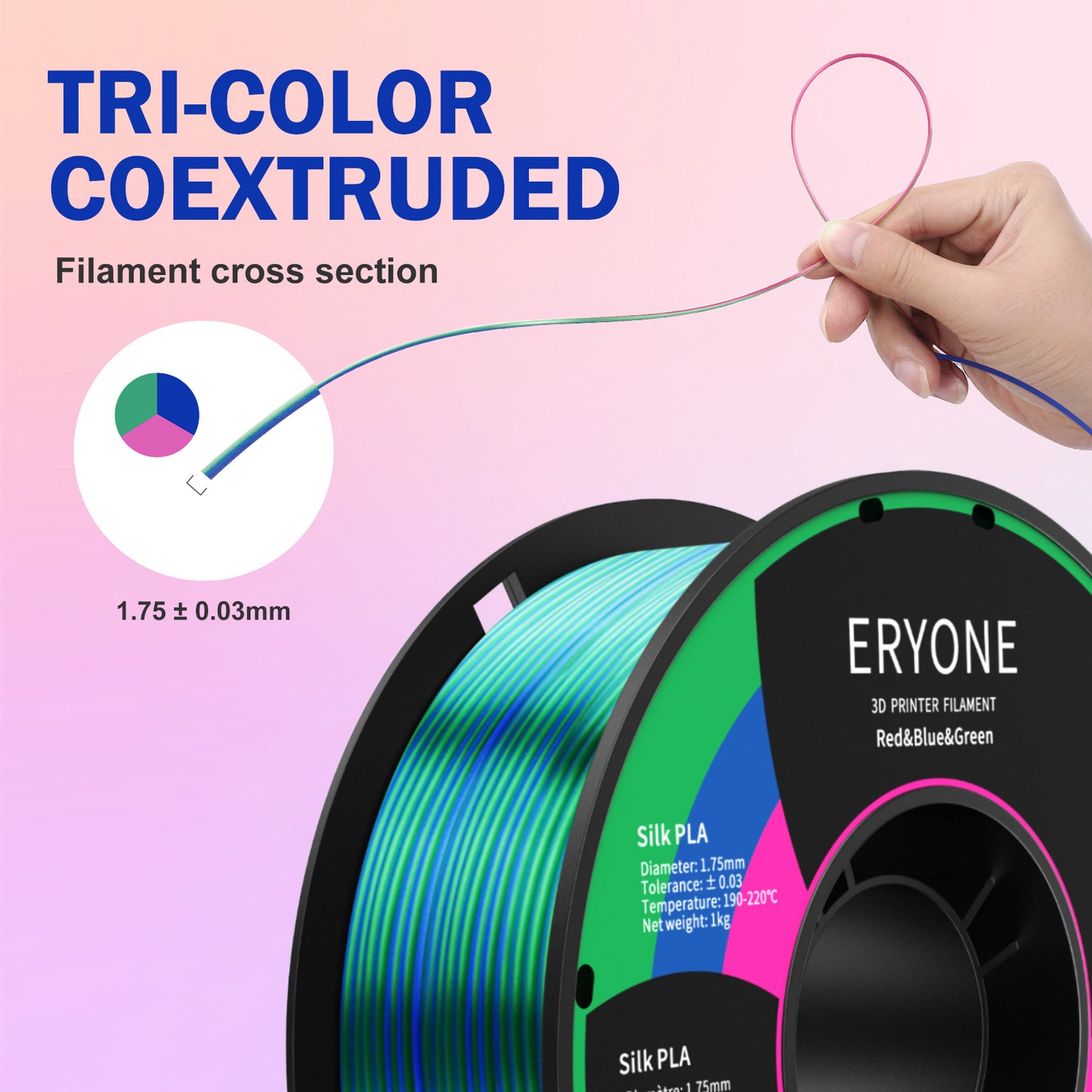 Silk PLA Filament 1.75mm Dual/Tri Colors for 3D Printer
