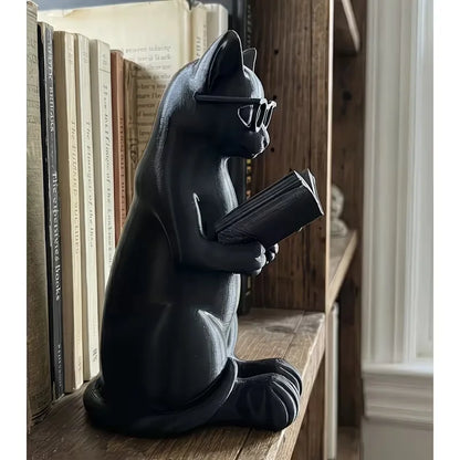 3D Printed Reading Cat Figurine with Glasses Book Lover Desktop Statue Modern Home Office Bookshelf Decor Gift Hot