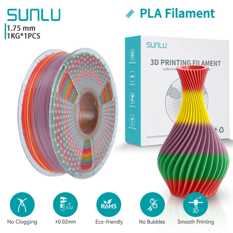 PLA Rainbow Filament 1.75mm 1KG - Vibrant 3D Printing Colors