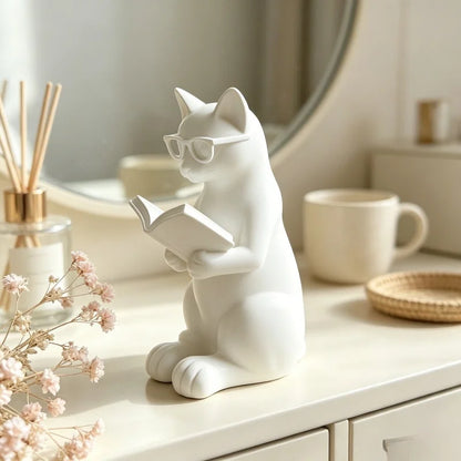 3D Printed Reading Cat Figurine with Glasses Book Lover Desktop Statue Modern Home Office Bookshelf Decor Gift Hot