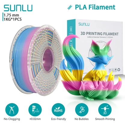 PLA Rainbow Filament 1.75mm 1KG - Vibrant 3D Printing Colors