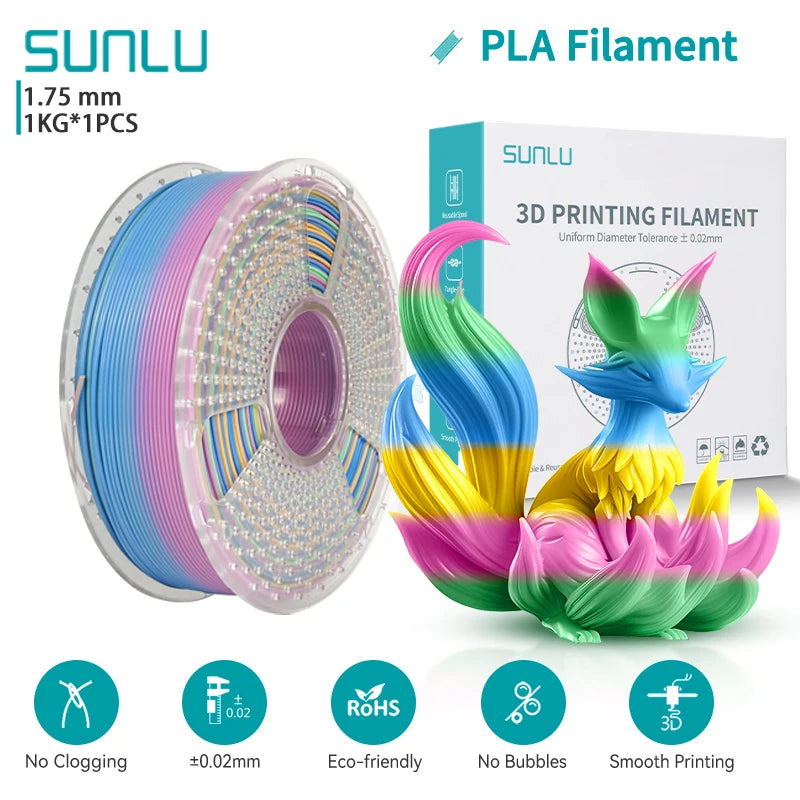 PLA Rainbow Filament 1.75mm 1KG - Vibrant 3D Printing Colors