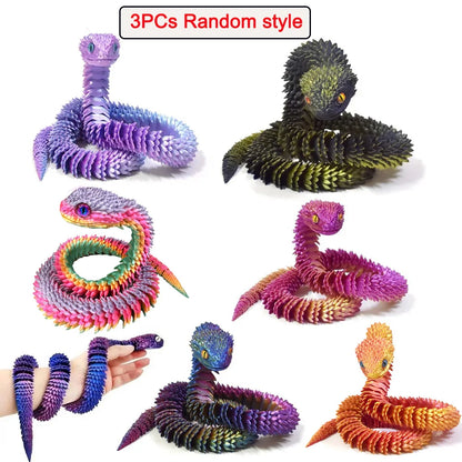 30cm 3D Printed Luminous Snake Movable Joint Simulation Snake Action Figures Home Office Desktop Ornament Birthday Gifts