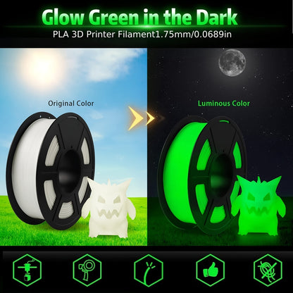 PLA Filament: PLA Luminous 3D Filament - Glow in the Dark, 200g Spool