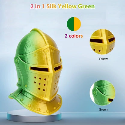 Silk PLA 3D Printer Filament, Shiny Yellow Green Dual Color  Filament 1.75mm,  3D Printing Filament for Most FDM 3D Printer 250g