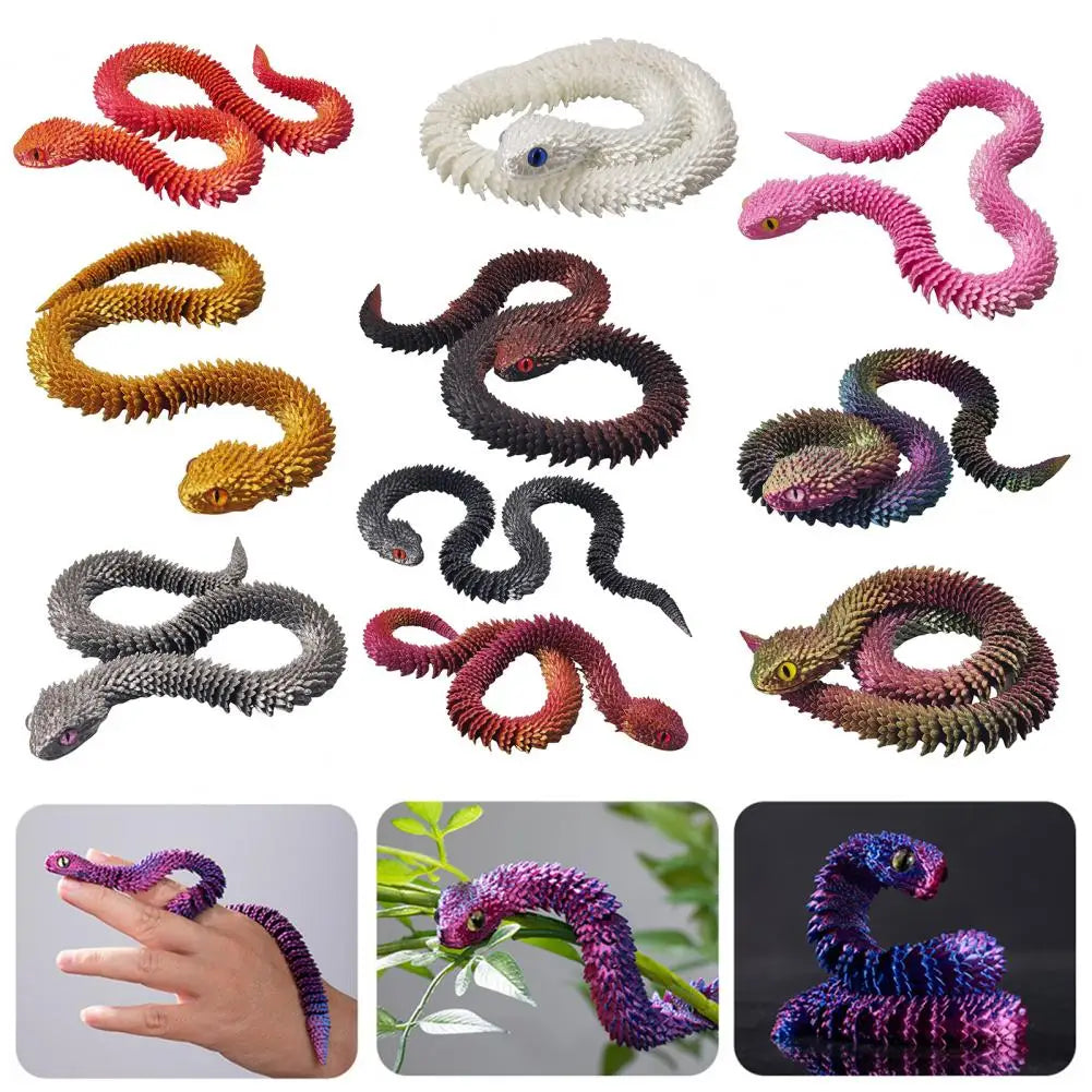 3D Printed Snake Toy Articulated Viper Figurine Fidget Snake Toy Collectible Snake Model with Flexible Joints for Home Office De