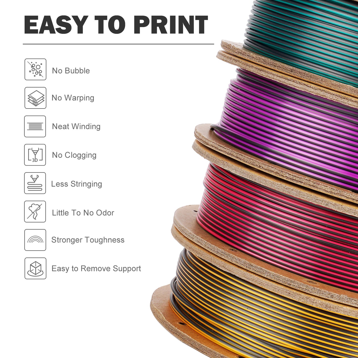 3D Printer Filament: Dual-Color Matte Silk PLA Filament 1.75mm - Fast Shipping