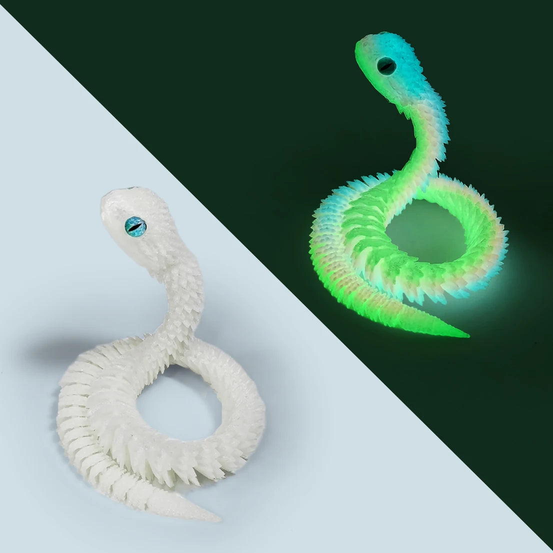 30cm 3D Printed Luminous Snake Movable Joint Simulation Snake Action Figures Home Office Desktop Ornament Birthday Gifts