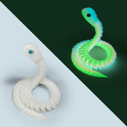 30cm 3D Printed Luminous Snake Movable Joint Simulation Snake Action Figures Home Office Desktop Ornament Birthday Gifts