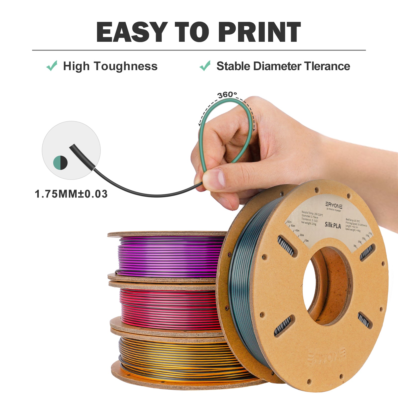 3D Printer Filament: Dual-Color Matte Silk PLA Filament 1.75mm - Fast Shipping