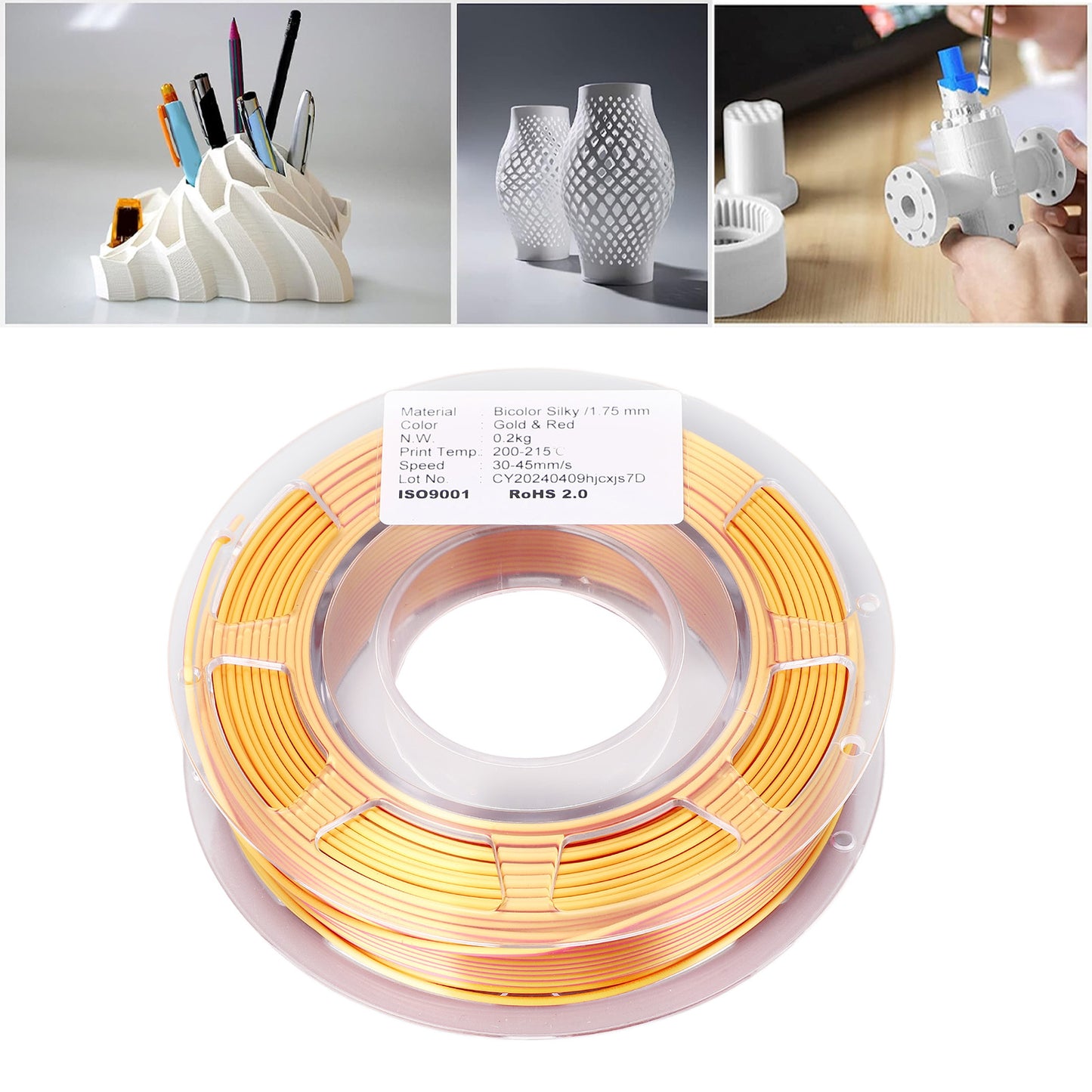 PLA Filament Bundle: Gold Red Dual Color 1.75mm 200g Sale