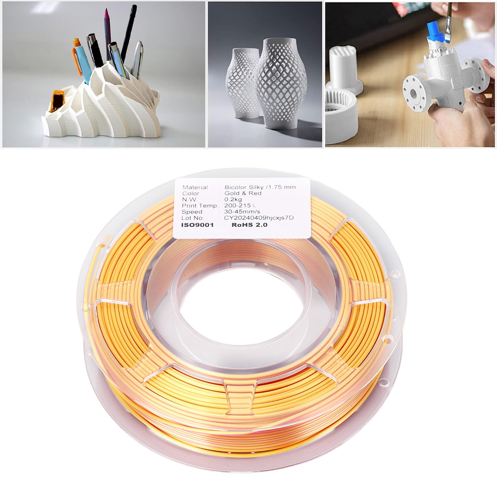 PLA Filament Bundle: Gold Red Dual Color 1.75mm 200g Sale