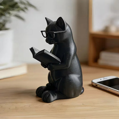 3D Printed Reading Cat Figurine with Glasses Book Lover Desktop Statue Modern Home Office Bookshelf Decor Gift Hot