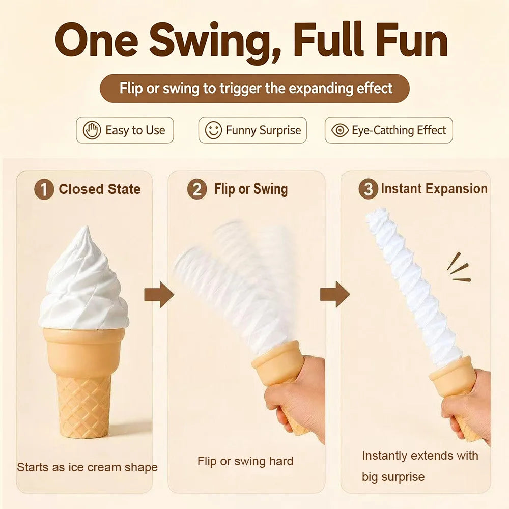 3D Printed Retractable Ice Cream Prank Prop Pop Out Ice Cream Cone Stress Relief Gag  for Home Desk Decoration Accessories Gift