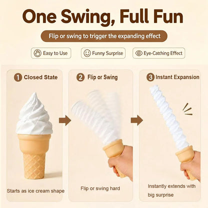 3D Printed Retractable Ice Cream Prank Prop Pop Out Ice Cream Cone Stress Relief Gag  for Home Desk Decoration Accessories Gift