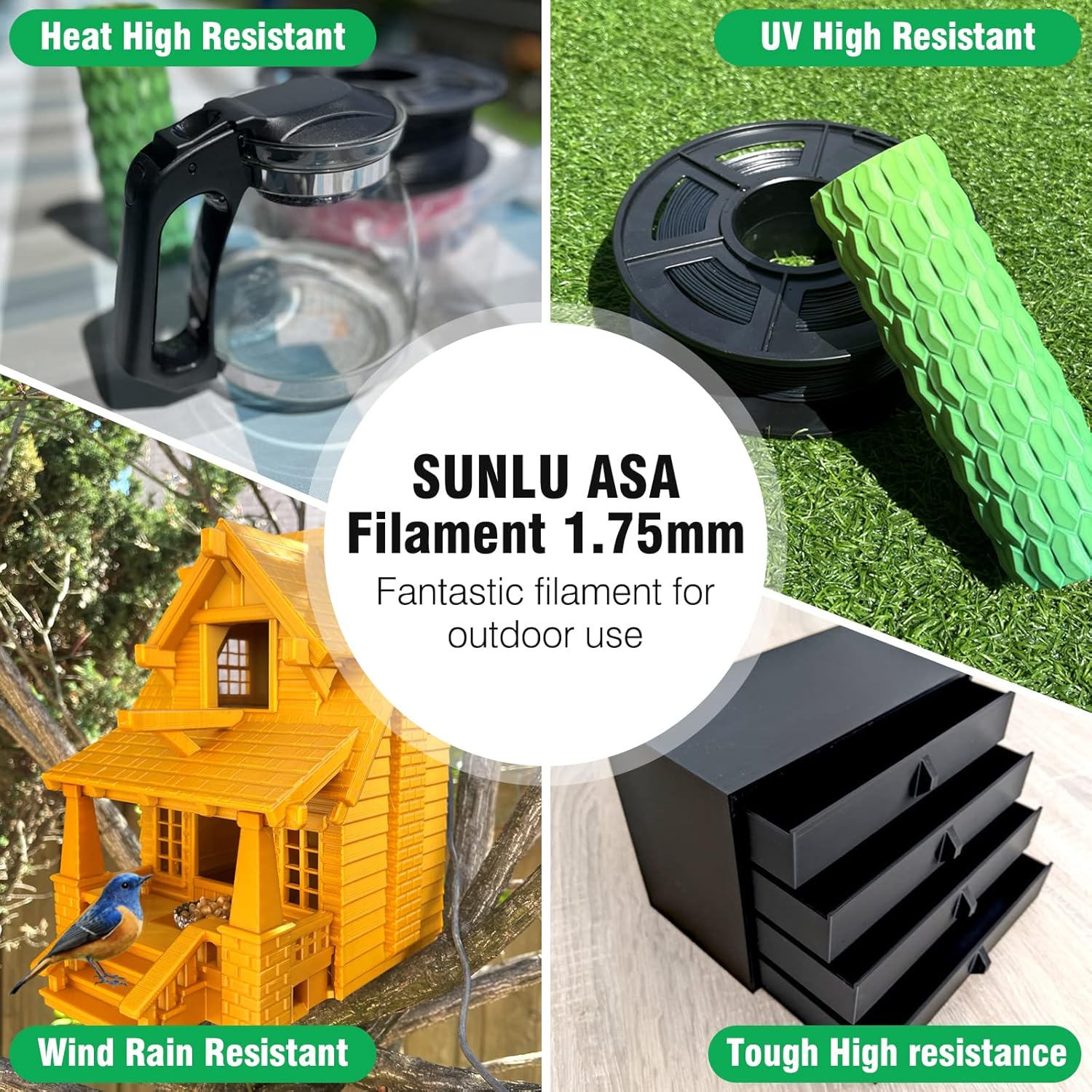 SUNLU Filament: ASA 1KG Filament 1.75mm UV/Rain/Heat Resistant for 3D Printing