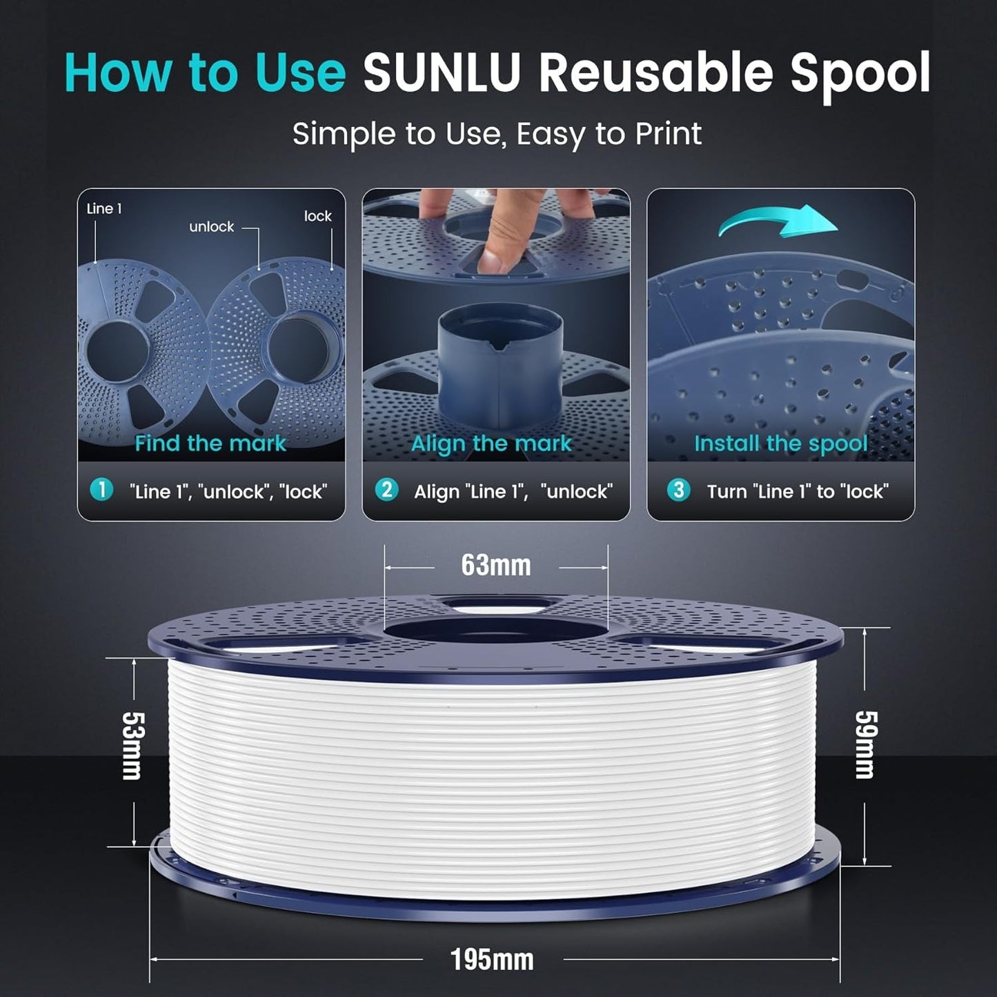 PLA Plus 3D Printer Filament 1.75mm 1KG Spool - No Tangles