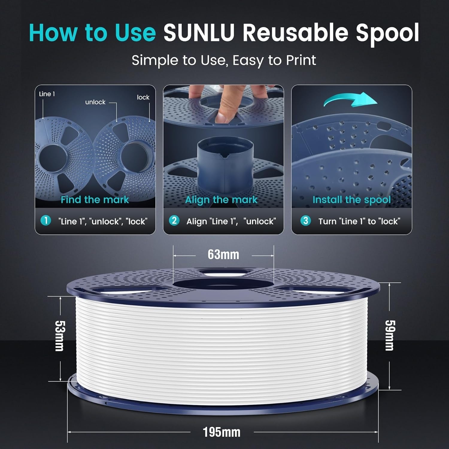 PLA Plus 3D Printer Filament 1.75mm 1KG Spool - No Tangles