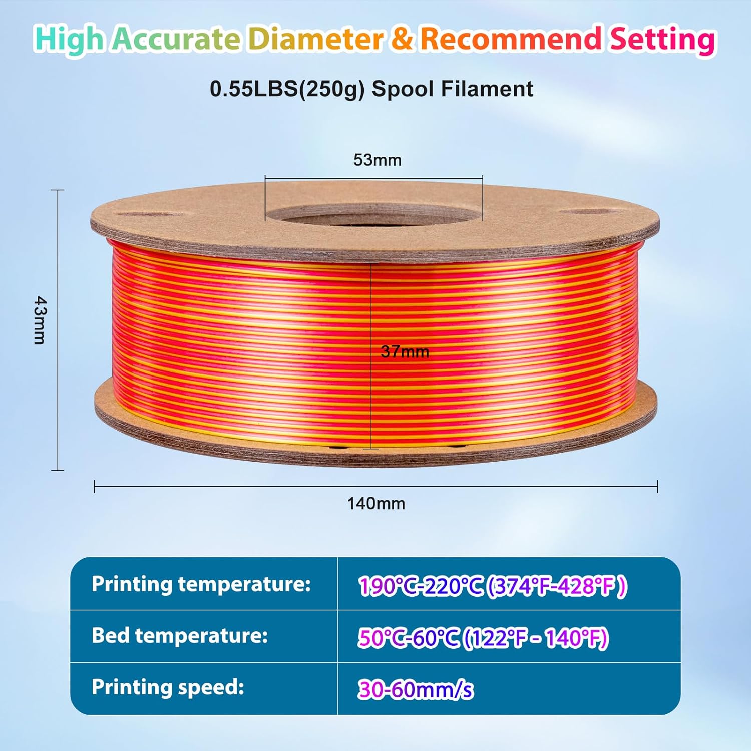 Multicolor 3D Printer Filament - Dual/Tri Color PLA Silk 250g