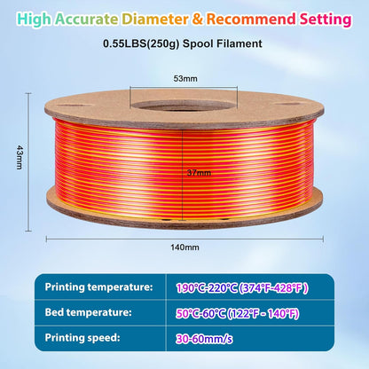 Multicolor 3D Printer Filament - Dual/Tri Color PLA Silk 250g