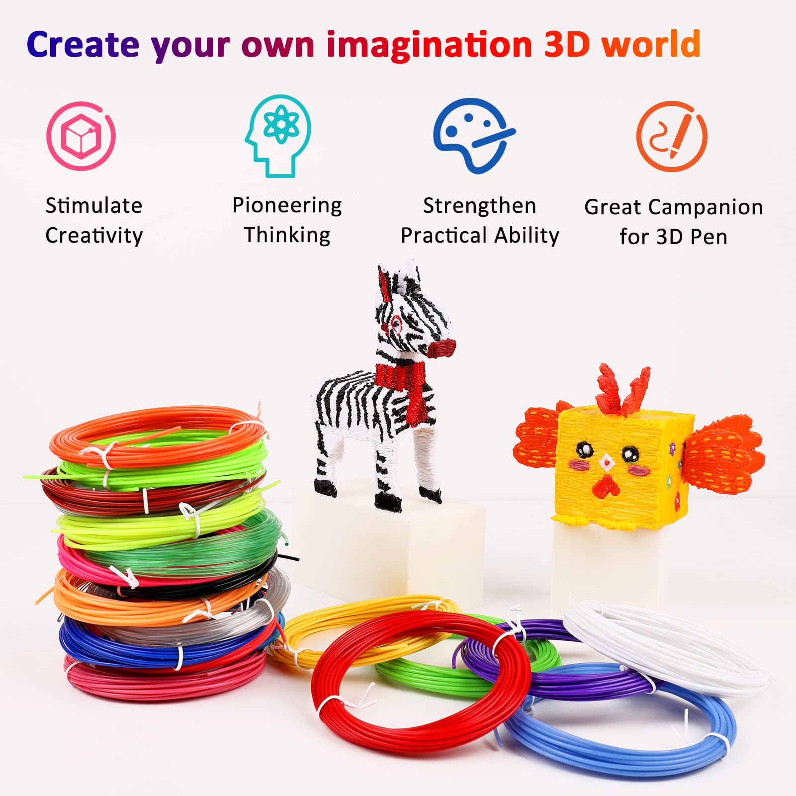40 Color PLA Filament for 3D Pen - Safe, Smoke-Free Refill