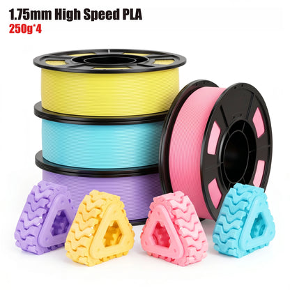1.75mm High Speed PLA 3D Printer Filament Bundle ±0.02mm Dimensional Accuracy Reusable 250g Spools Total 1KG
