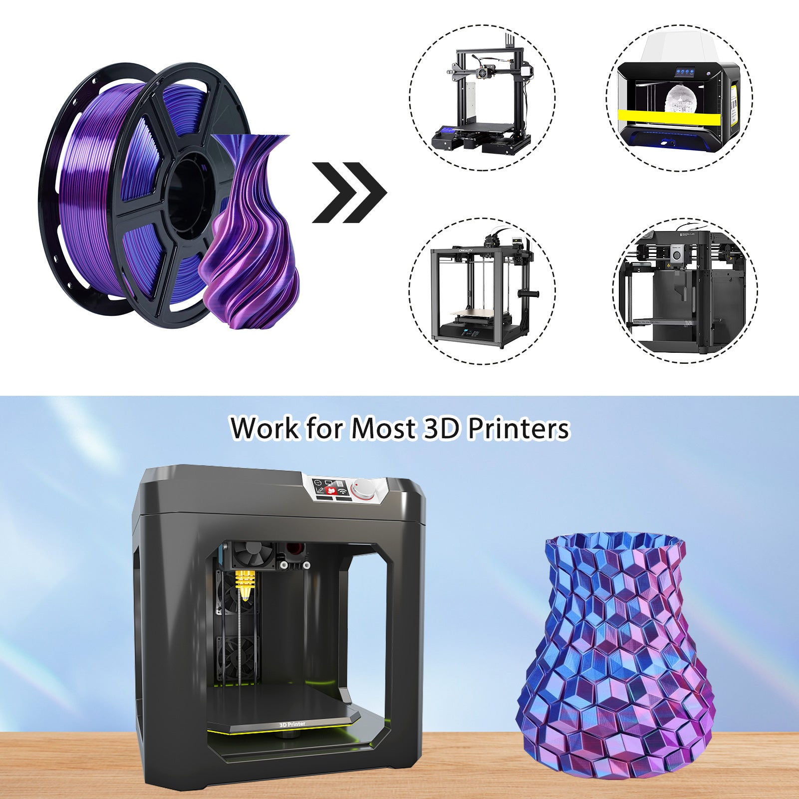 PLA Filament 1.75mm Dual Color Blue Purple 250g Spool
