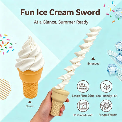 3D Printed Retractable Ice Cream Prank Prop Pop Out Ice Cream Cone Stress Relief Gag  for Home Desk Decoration Accessories Gift