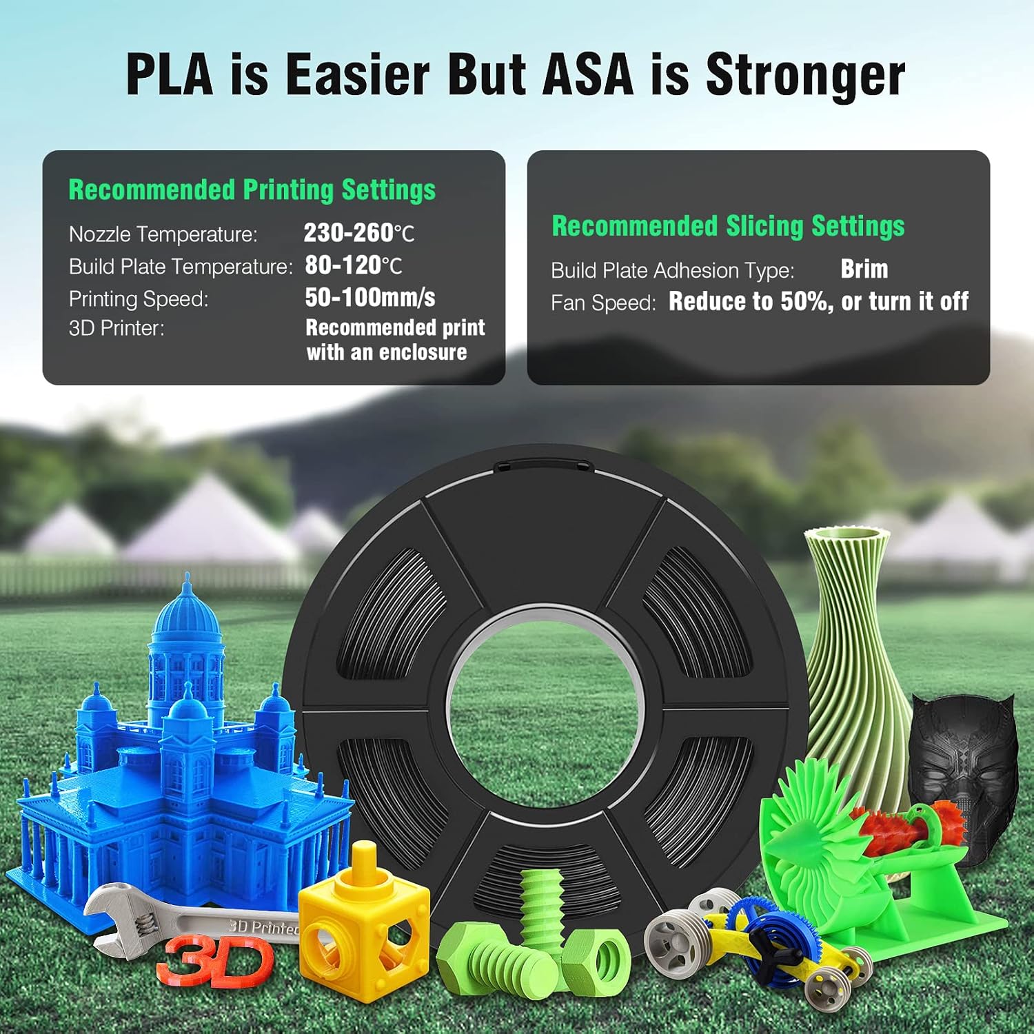 SUNLU Filament: ASA 1KG Filament 1.75mm UV/Rain/Heat Resistant for 3D Printing